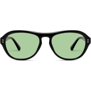 imageSOJOS Retro Polarized Aviator Sunglasses for Women Men 80s 90s Trendy UV400 Shades SJ2648BlackLight Green Tint