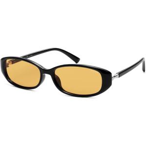 imageSOJOS Trendy Polarized Retro Oval Sunglasses for Women Chic 90s Sunnies Lightweight Narrow Shades SJ2641Black Frame Orange Lens