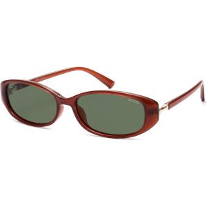imageSOJOS Trendy Polarized Retro Oval Sunglasses for Women Chic 90s Sunnies Lightweight Narrow Shades SJ2641Milky Brown Frame Green Lens