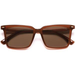 imageSOJOS Trendy Polarized Square Sunglasses Womens Men Retro Vintage 90s Sun Glasses SJ2387Milky Brown Frame Brown Lens