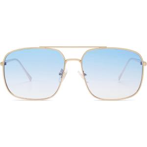 imageSOJOS Trendy Square Aviator Sunglasses for Women Men Gold Frame Light Tint Gradient Shades SJ1176GoldGradient Light Blue