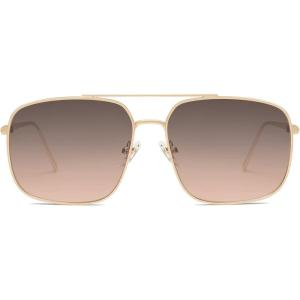 imageSOJOS Trendy Square Aviator Sunglasses for Women Men Gold Frame Light Tint Gradient Shades SJ1176GoldGrey Gradient Pink