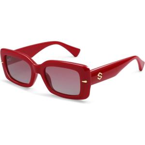 imageSOJOS Square Thick Sunglasses for Women Fashion Sunglasses Polarized Rectangle Sunnies SJ2367RedRed