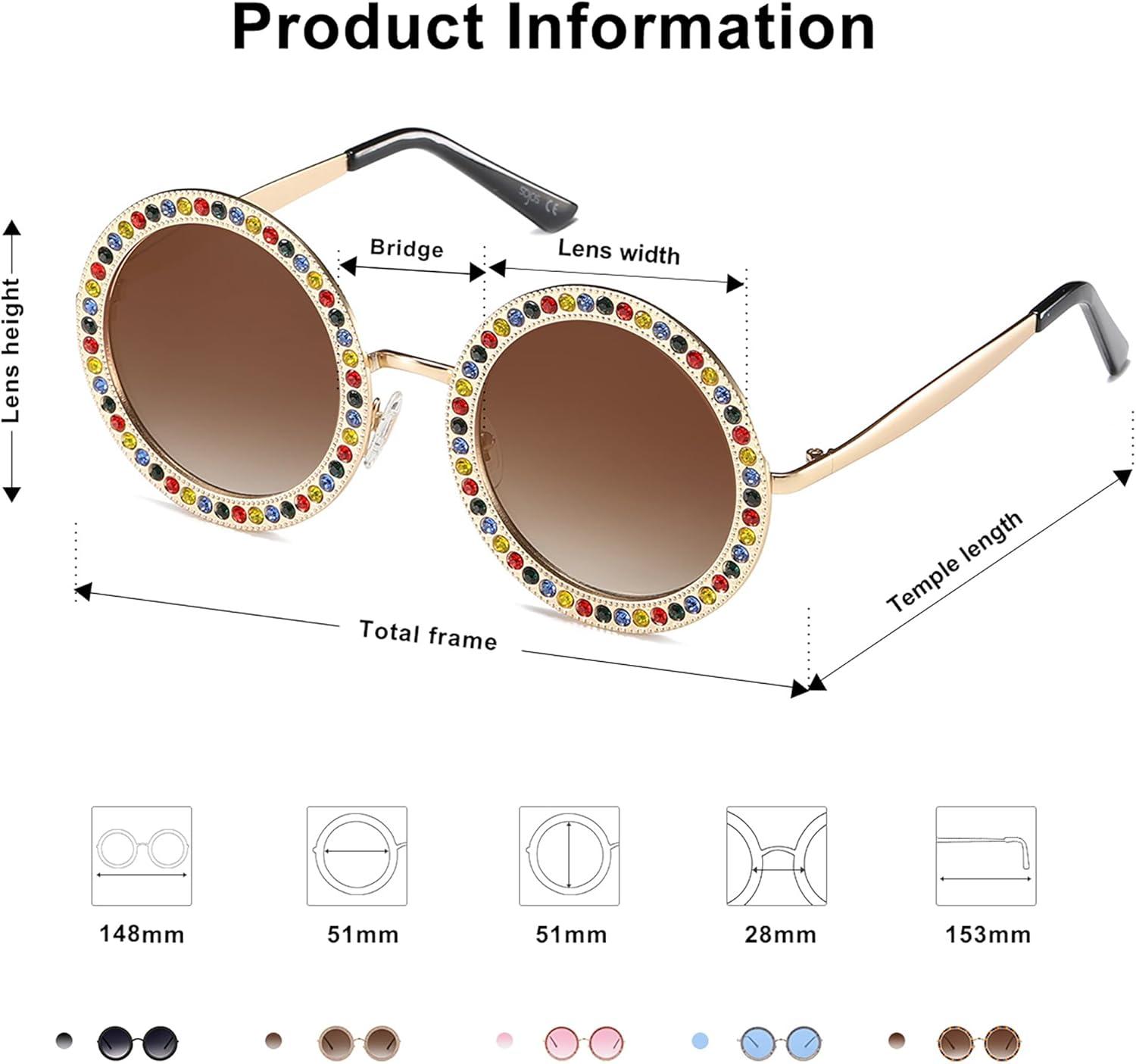 imageSOJOS Shining Oversized Round Rhinestone Sunglasses Festival Gem Sunnies SJ1095C05 Gold FrameGradient Brown Lens With Colored Diamonds