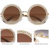 imageSOJOS Shining Oversized Round Rhinestone Sunglasses Festival Gem Sunnies SJ1095C02 Gold FrameGradient Brown Lens With Crystal Diamonds
