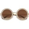 imageSOJOS Shining Oversized Round Rhinestone Sunglasses Festival Gem Sunnies SJ1095C02 Gold FrameGradient Brown Lens With Crystal Diamonds