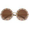 imageSOJOS Shining Oversized Round Rhinestone Sunglasses Festival Gem Sunnies SJ1095C05 Gold FrameGradient Brown Lens With Colored Diamonds