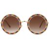 imageSOJOS Shining Oversized Round Rhinestone Sunglasses Festival Gem Sunnies SJ1095C05 Gold FrameGradient Brown Lens With Colored Diamonds