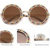 imageSOJOS Shining Oversized Round Rhinestone Sunglasses Festival Gem Sunnies SJ1095C05 Gold FrameGradient Brown Lens With Colored Diamonds