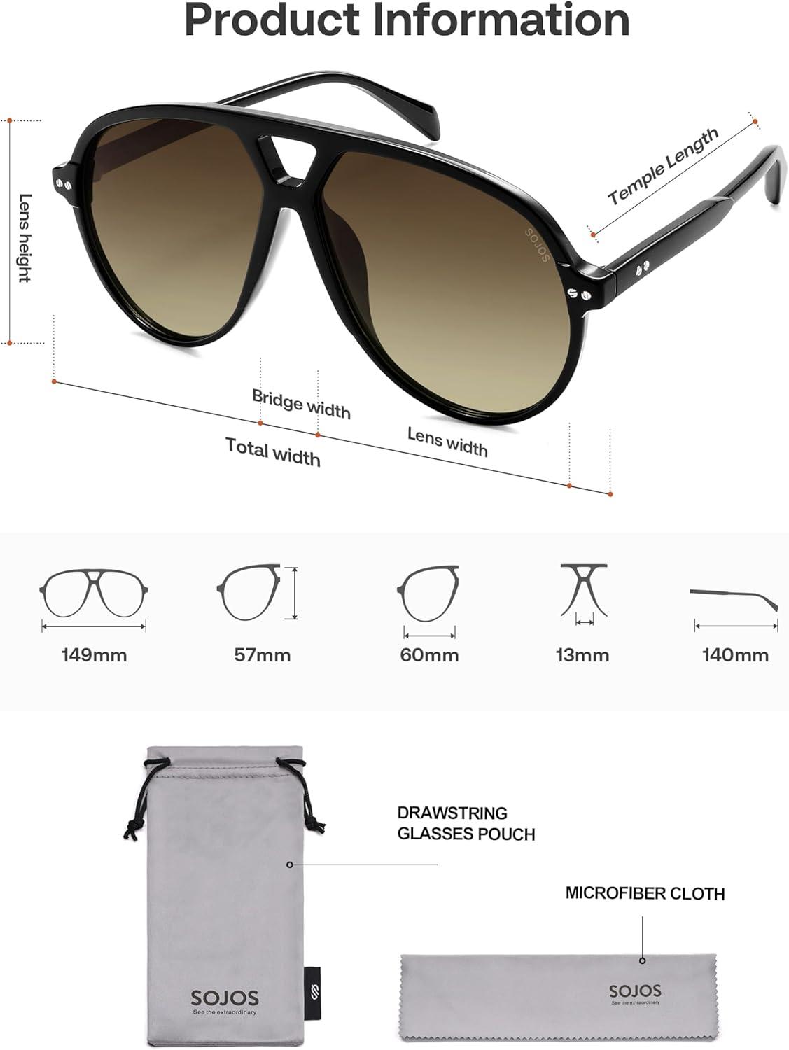 imageSOJOS Oversized Retro Aviator Sunglasses for Women Men Tangle Free Classic Vintage 70s Shades SJ2665BlackGrey