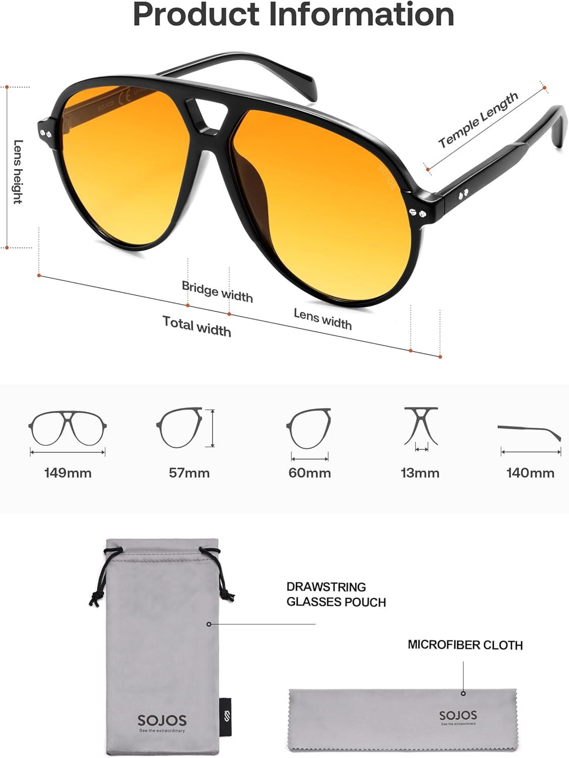 imageSOJOS Oversized Retro Aviator Sunglasses for Women Men Tangle Free Classic Vintage 70s Shades SJ2665BlackYellow