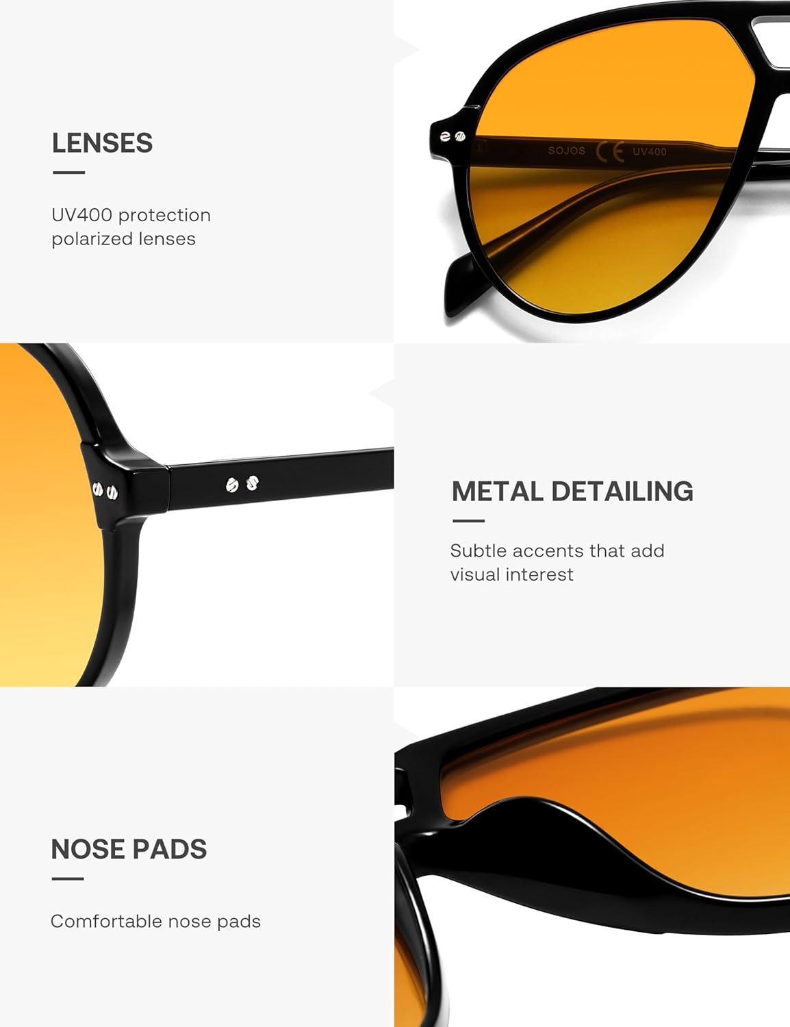 imageSOJOS Oversized Retro Aviator Sunglasses for Women Men Tangle Free Classic Vintage 70s Shades SJ2665BlackYellow