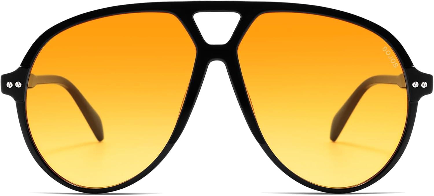 imageSOJOS Oversized Retro Aviator Sunglasses for Women Men Tangle Free Classic Vintage 70s Shades SJ2665BlackYellow