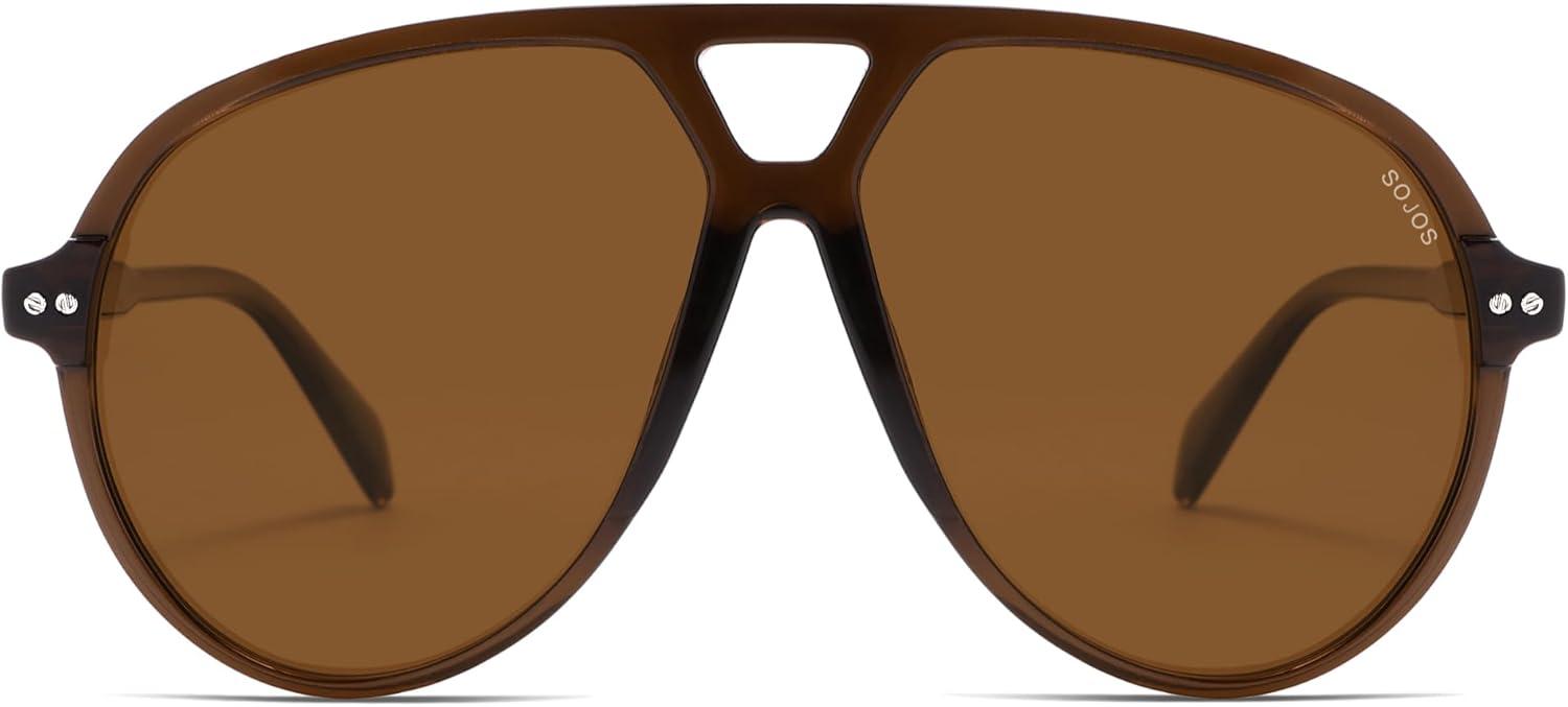 imageSOJOS Oversized Retro Aviator Sunglasses for Women Men Tangle Free Classic Vintage 70s Shades SJ2665Transparent BrownBrown Lens