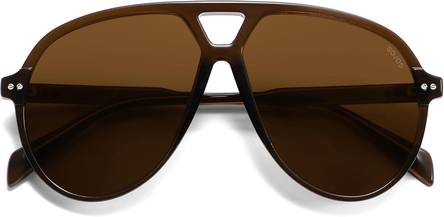 imageSOJOS Oversized Retro Aviator Sunglasses for Women Men Tangle Free Classic Vintage 70s Shades SJ2665Transparent BrownBrown Lens