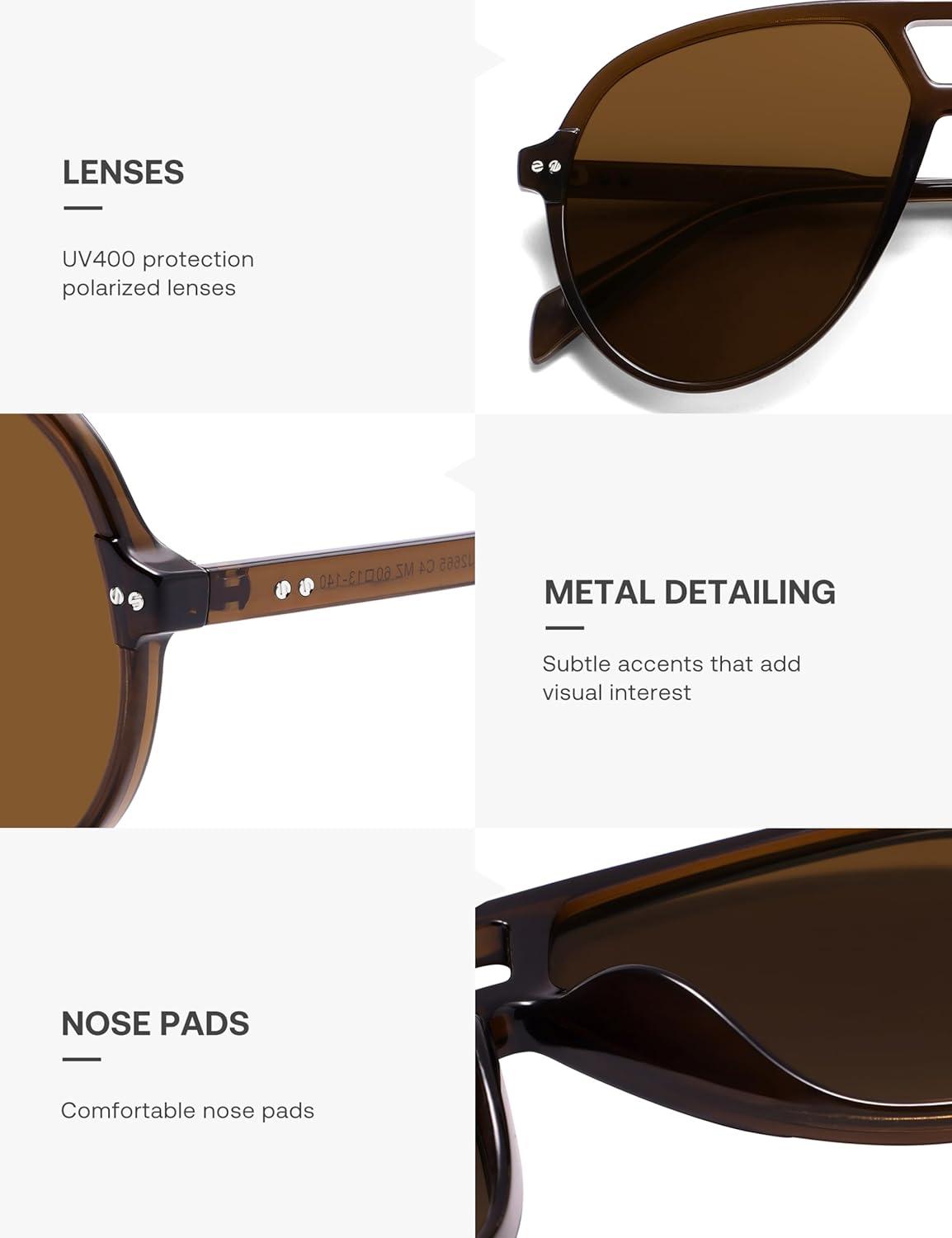 imageSOJOS Oversized Retro Aviator Sunglasses for Women Men Tangle Free Classic Vintage 70s Shades SJ2665Transparent BrownBrown Lens