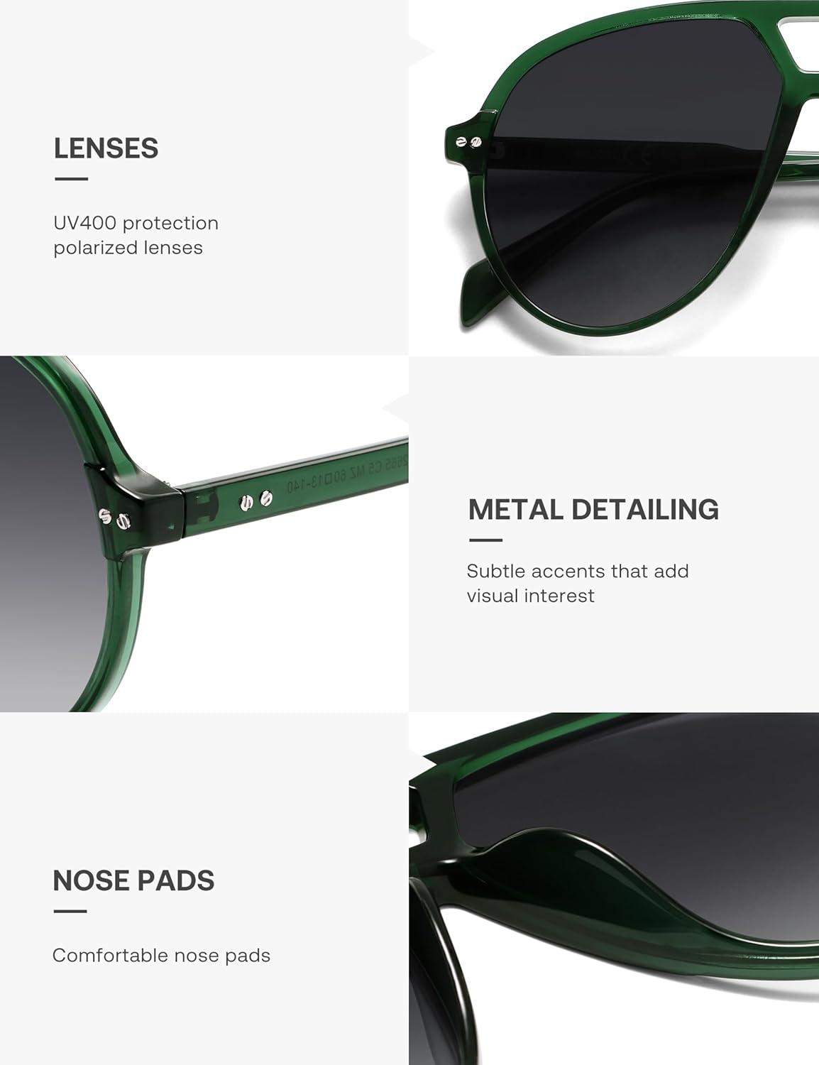 imageSOJOS Oversized Retro Aviator Sunglasses for Women Men Tangle Free Classic Vintage 70s Shades SJ2665Transparent GreenGrey Grading Lens