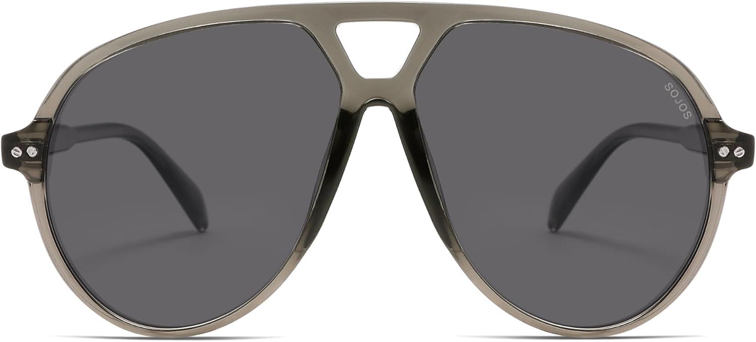 imageSOJOS Oversized Retro Aviator Sunglasses for Women Men Tangle Free Classic Vintage 70s Shades SJ2665Transparent GreyGrey Lens