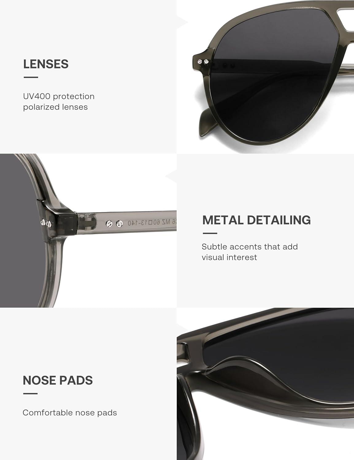 imageSOJOS Oversized Retro Aviator Sunglasses for Women Men Tangle Free Classic Vintage 70s Shades SJ2665Transparent GreyGrey Lens