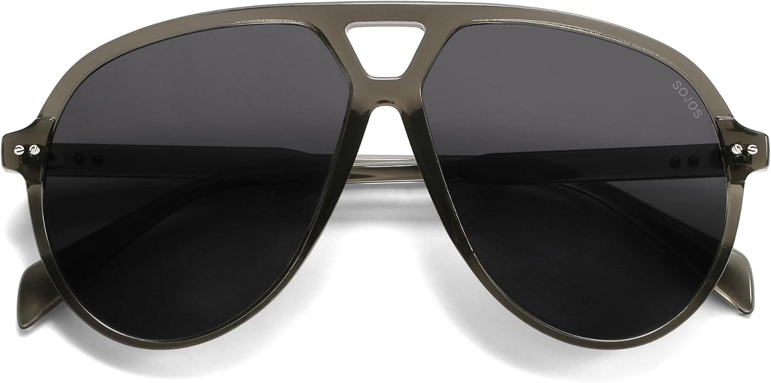 imageSOJOS Oversized Retro Aviator Sunglasses for Women Men Tangle Free Classic Vintage 70s Shades SJ2665Transparent GreyGrey Lens
