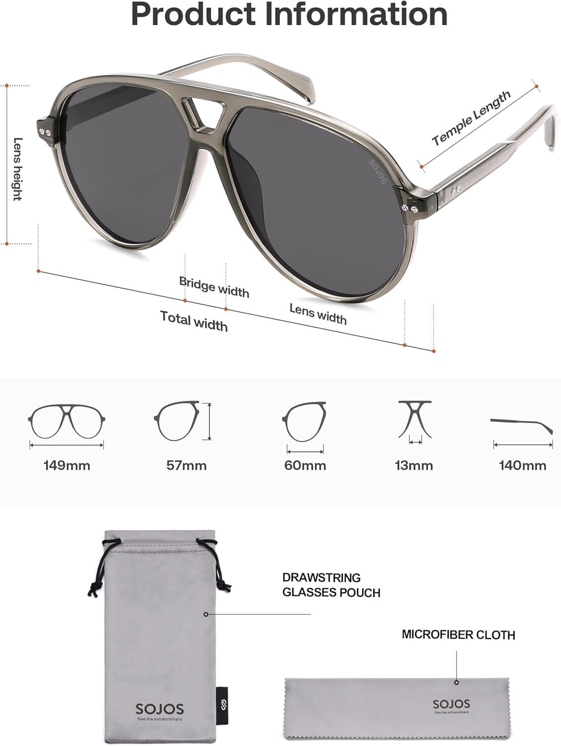 imageSOJOS Oversized Retro Aviator Sunglasses for Women Men Tangle Free Classic Vintage 70s Shades SJ2665Transparent GreyGrey Lens