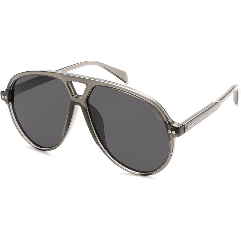 imageSOJOS Oversized Retro Aviator Sunglasses for Women Men Tangle Free Classic Vintage 70s Shades SJ2665Transparent GreyGrey Lens