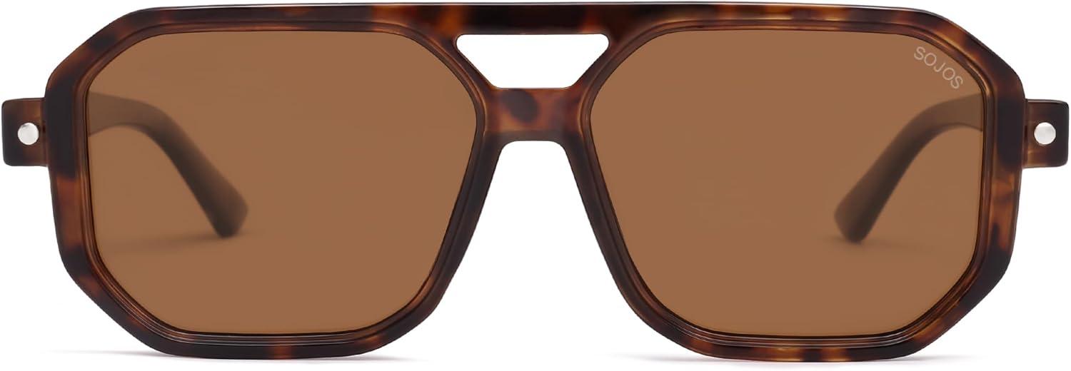 imageSOJOS Retro Polarized Square Aviator Sunglasses for Women Men Vintage 70s UV400 Protection Shade SJ2609Tortoise Brown Lens