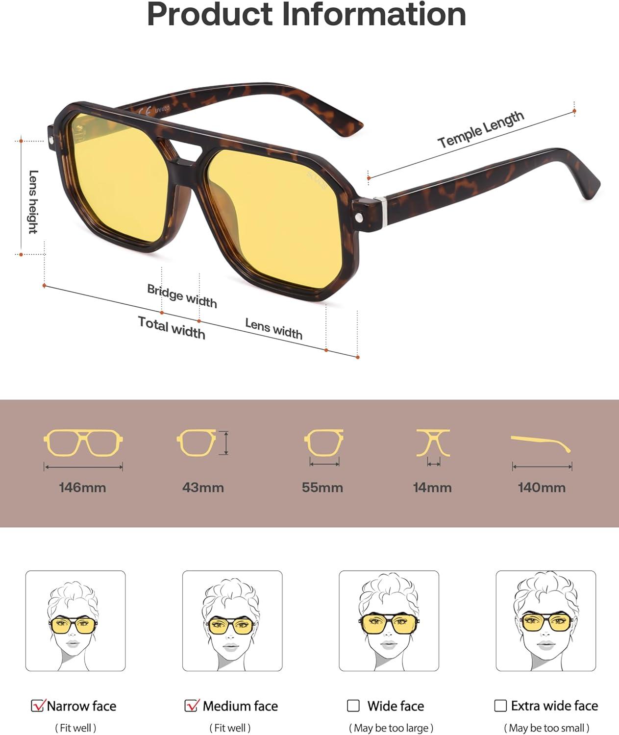 imageSOJOS Retro Polarized Square Aviator Sunglasses for Women Men Vintage 70s UV400 Protection Shade SJ2609Tortoise Yellow Lens