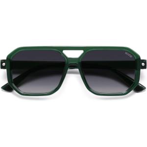 imageSOJOS Retro Polarized Square Aviator Sunglasses for Women Men Vintage 70s UV400 Protection Shade SJ2609Green Grey Grading Lens