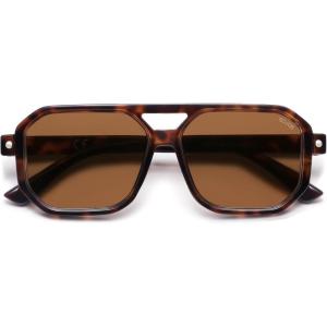 imageSOJOS Retro Polarized Square Aviator Sunglasses for Women Men Vintage 70s UV400 Protection Shade SJ2609Tortoise Brown Lens