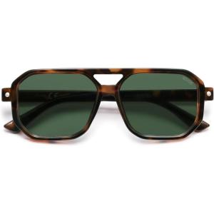 imageSOJOS Retro Polarized Square Aviator Sunglasses for Women Men Vintage 70s UV400 Protection Shade SJ2609Tortoise Green Lens