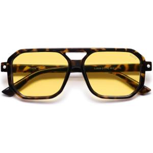 imageSOJOS Retro Polarized Square Aviator Sunglasses for Women Men Vintage 70s UV400 Protection Shade SJ2609Tortoise Yellow Lens