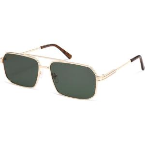 imageSOJOS Retro Polarized Square Sunglasses for Women Men Vintage Large Double Bridge UV Protection Metal Sun Glasses SJ1246GoldDark Green