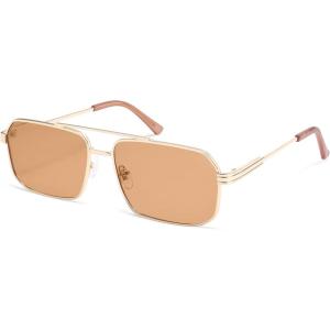 imageSOJOS Retro Polarized Square Sunglasses for Women Men Vintage Large Double Bridge UV Protection Metal Sun Glasses SJ1246GoldOrange