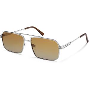 imageSOJOS Retro Polarized Square Sunglasses for Women Men Vintage Large Double Bridge UV Protection Metal Sun Glasses SJ1246Light GunmetalYellow Grading