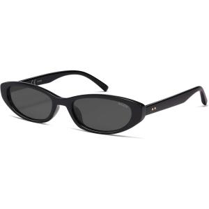 imageSOJOS Retro Trendy Rectangle Polarized Sunglasses Womens Mens 80s 90s Small Narrow Thin Cat Eye Sunnies SJ2664BlackGrey