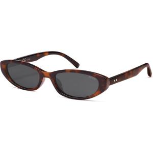 imageSOJOS Retro Trendy Rectangle Polarized Sunglasses Womens Mens 80s 90s Small Narrow Thin Cat Eye Sunnies SJ2664Dark TortoiseGrey