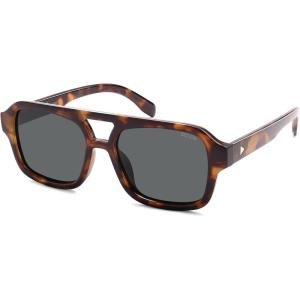 imageSOJOS Retro Aviator Sunglasses for Womens Mens Polarized Trendy Square Designer Inspired Shades 80s 90s Sun Glasses SJ2342Tortoise Grey