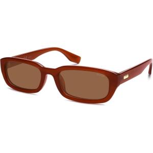 imageSOJOS Retro Rectangle Polarized Sunglasses Womens Trendy Sun Glasses Vintage Shades UV400 SJ2606Orange  Brown
