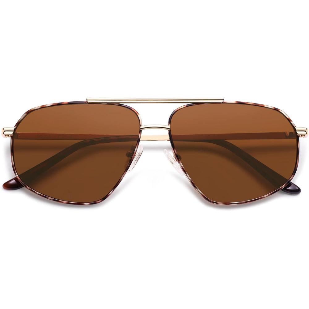 image:imageSOJOS Retro Hexagon Aviator Sunglasses for Women Men Trendy Vintage UV400 Protection Shades SJ1200TortoiseBrown