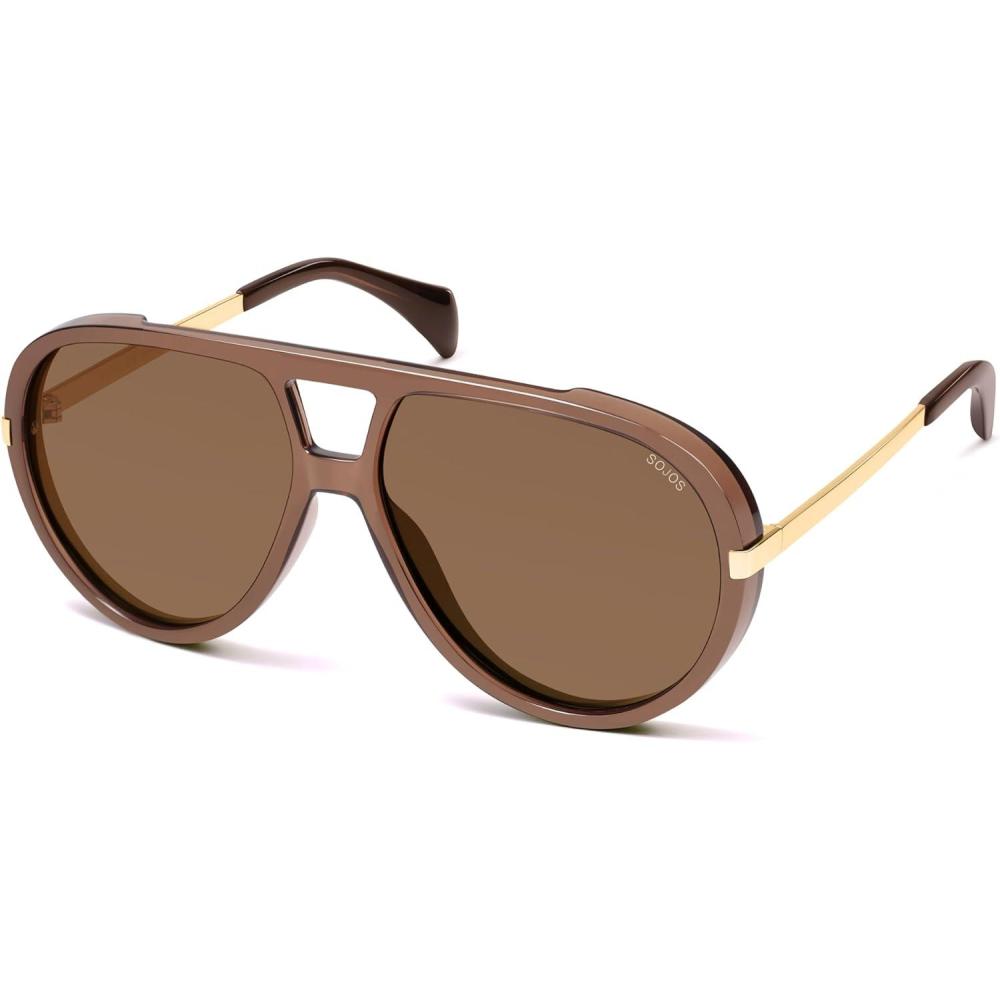 image:imageSOJOS Retro Oversized Aviator Polarized Sunglasses for Women Men Vintage Shield Large Shades SJ2657Crystal BrownBrown