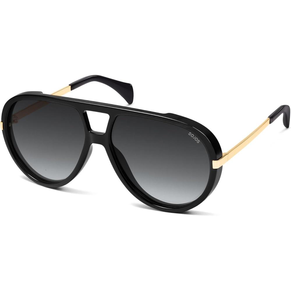 image:imageSOJOS Retro Oversized Aviator Polarized Sunglasses for Women Men Vintage Shield Large Shades SJ2657Shiny BlackGrey