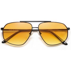 image:imageSOJOS Retro Hexagon Aviator Sunglasses for Women Men Trendy Vintage UV400 Protection Shades SJ1200BlackYellow Tint
