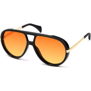 image:imageSOJOS Retro Oversized Aviator Polarized Sunglasses for Women Men Vintage Shield Large Shades SJ2657Shiny BlackYellow