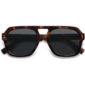 image:imageSOJOS Retro Thick Polarized Aviator Sunglasses for Women Men Large Trendy Bold Square Pilot Shades SJ2385Dark TortoiseGrey