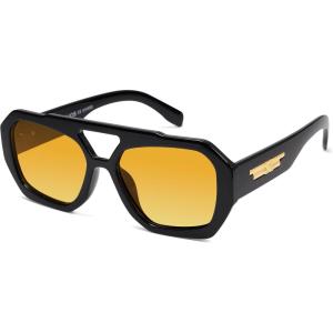 image:imageSOJOS Trendy Aviator Sunglasses for Womens Mens PolarizedHexagonal Square Double Bridge Designer Inspired Sun Glasses SJ2288Dark Black