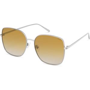 image:imageSOJOS Trendy Oversized Square Metal Frame Sunglasses for Women Men Retro Big Flat Lens UV Protection Sunglasses SJ1146Light GunYellowishbrown Grading