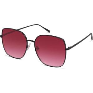 image:imageSOJOS Trendy Oversized Square Metal Frame Sunglasses for Women Men Retro Big Flat Lens UV Protection Sunglasses SJ1146Matte BlackBurgundy Grading