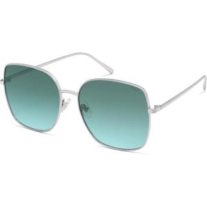 image:imageSOJOS Trendy Oversized Square Metal Frame Sunglasses for Women Men Retro Big Flat Lens UV Protection Sunglasses SJ1146SilverBluishgreen Grading