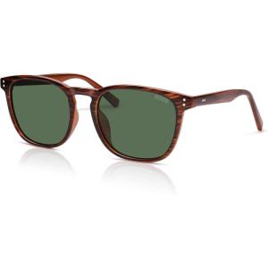 image:imageSOJOS Unisex Rounded Square Polarized Sunglasses TR90 Frame UV400 Protection Lightweight Retro for Women ampamp MenLight Brown StripesGreen